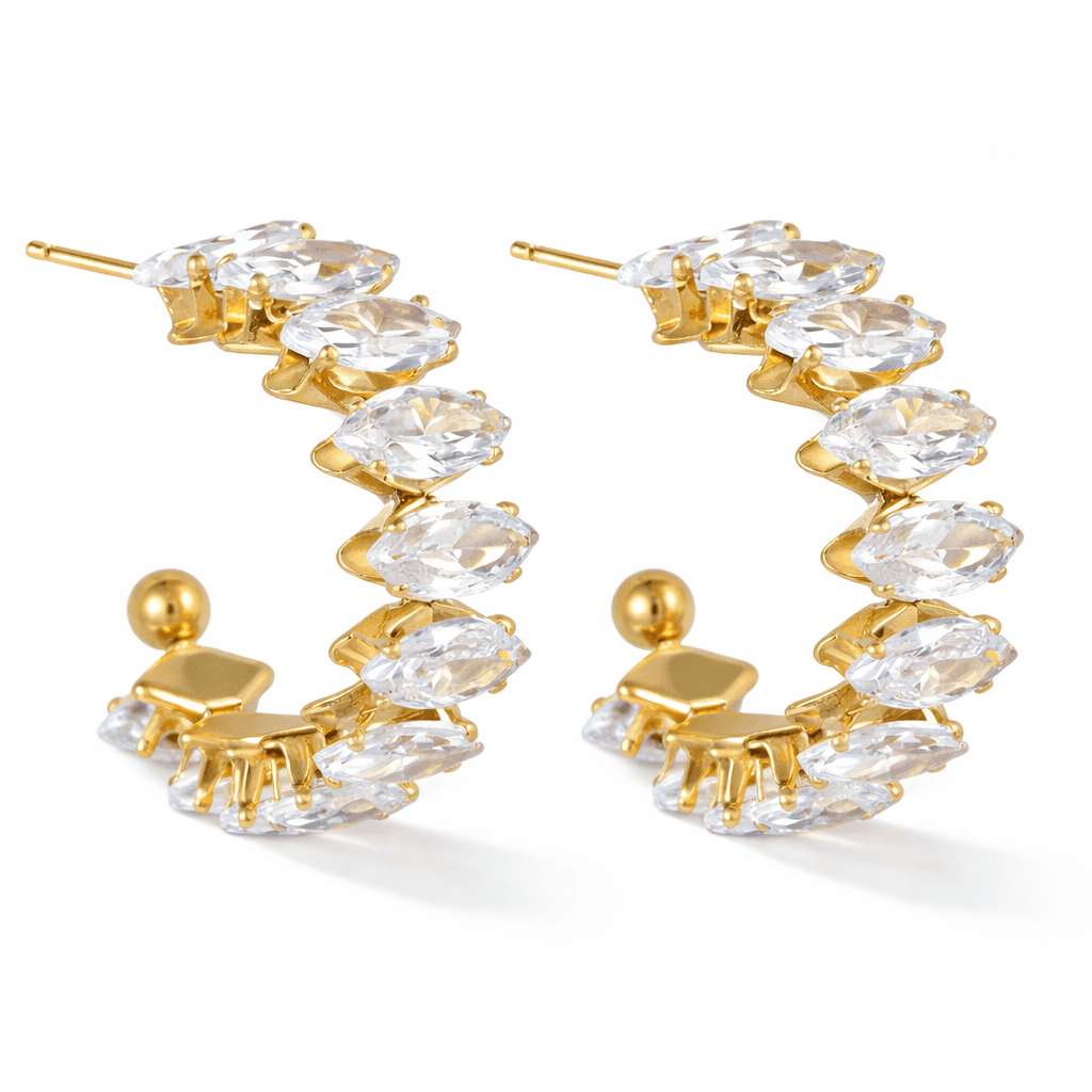 Statement gold earrings with marquise-cut crystal detailing
