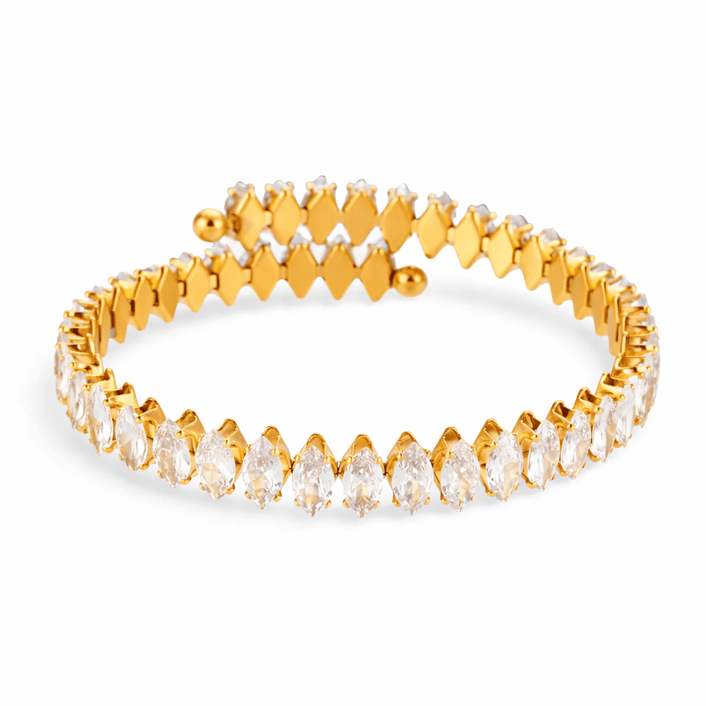 Gold crystal open bangle bracelet with clear stones
